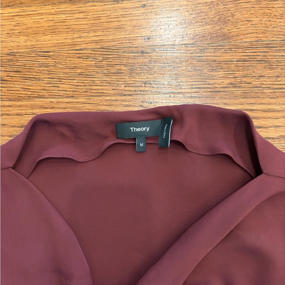 🍷 Theory Silk Draped Ribbed Top • Burgundy • Women’s Medium ✨ - Picture 4 of 9